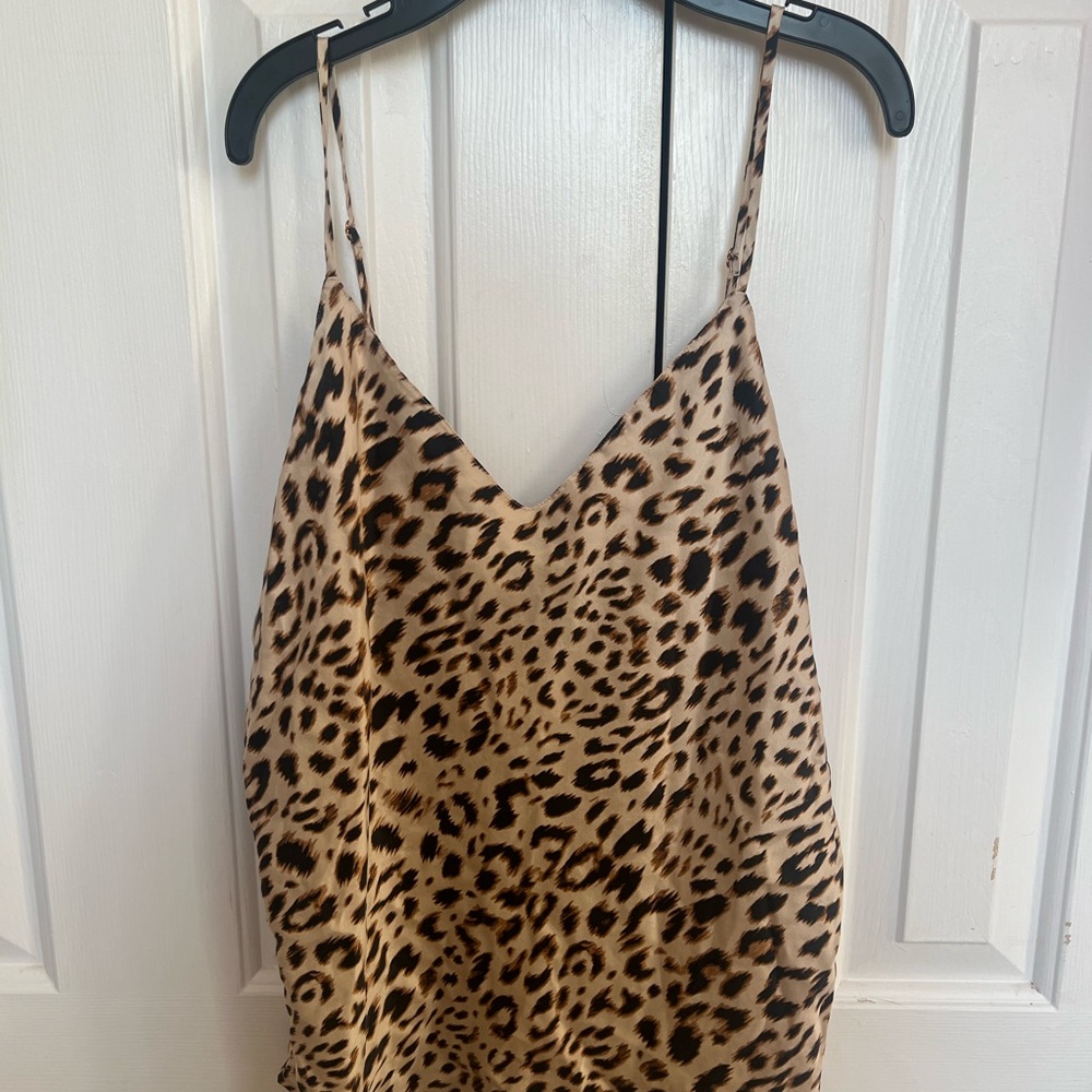 Vintage Tan and brown leopard print silk top with adjustable straps-VS